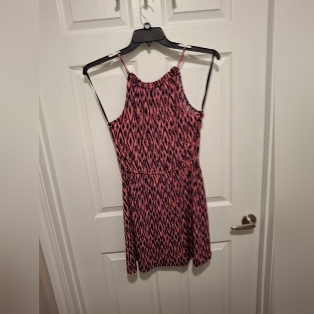 3/$15 Banana Republic Small Petite Pink Navy‎ Geometric Ruffle Halter Mini Dress